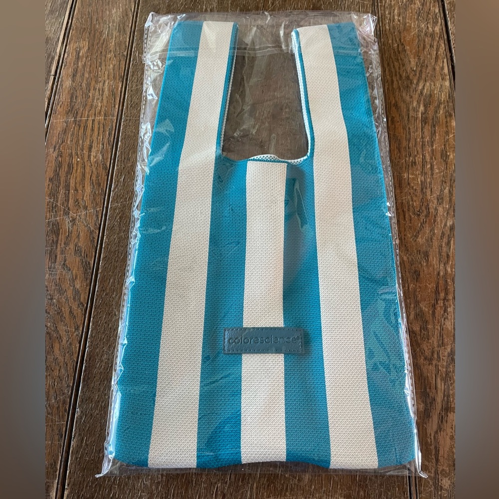 Colorescience Teal & White Striped Tote